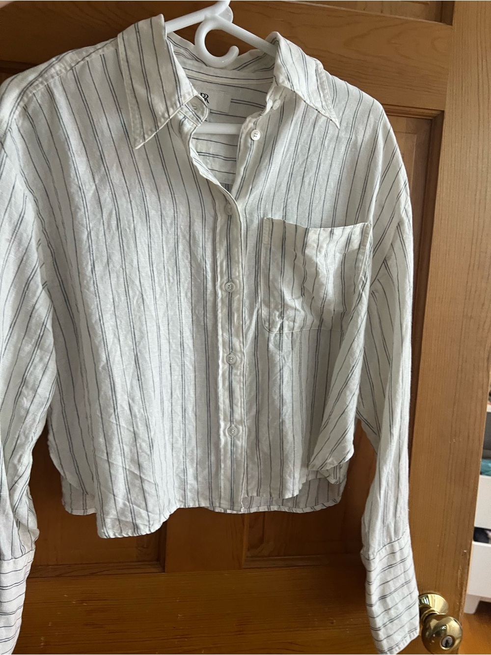 Banana Republic White Button-Down Shirt with Navy Pinstripes